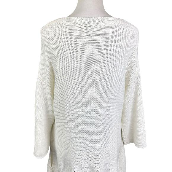 John Mark Ivory White Open Knit Cut Out Hem A-line Tunic Sweater - Picture 7 of 11